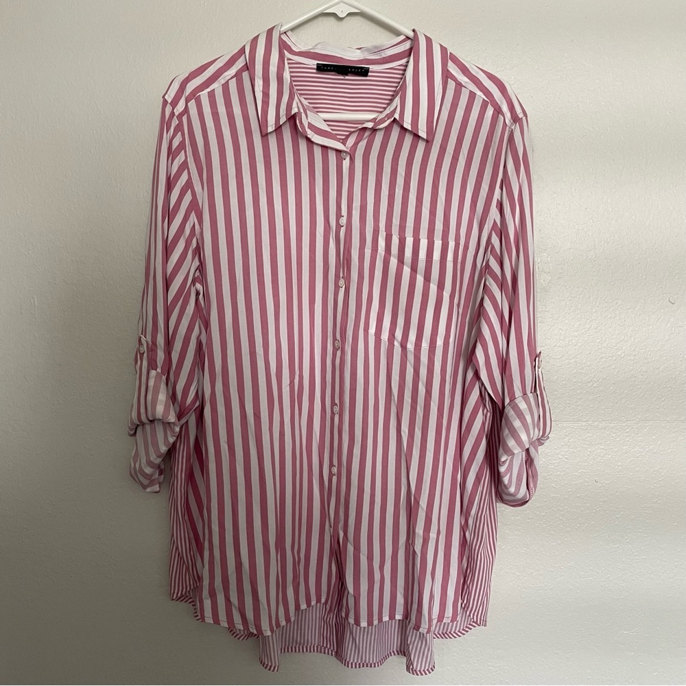 Jane + Delacey Striped Button Up Top Women’s Plus Size 1X Long Sleeve Shirt